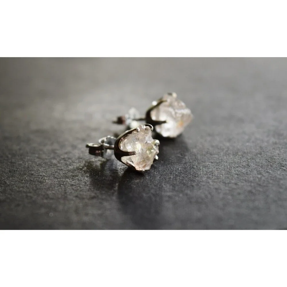 Lake County diamond earrings, 925 sterling silver, raw gemstones